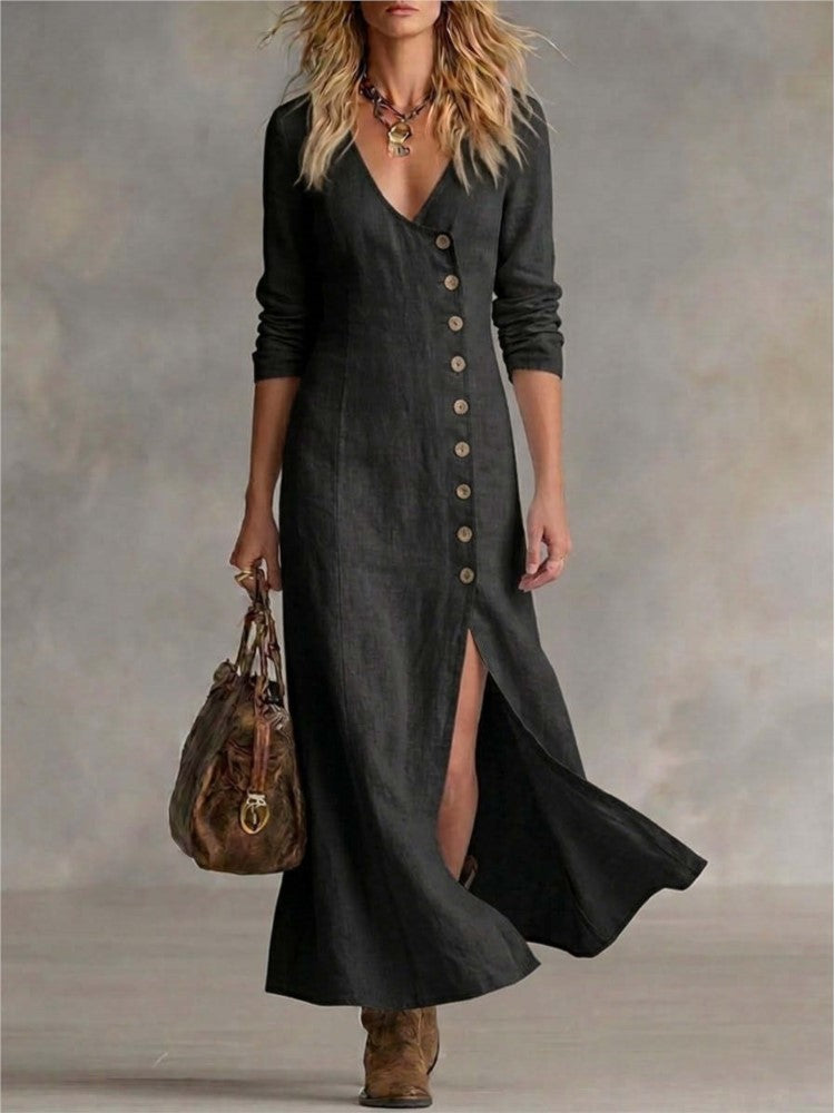 Annabelle | V-Neck Single-Breasted Long Sleeve Dress