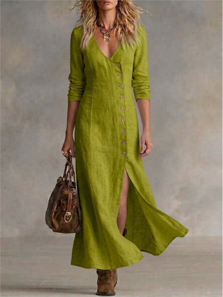 Annabelle | V-Neck Single-Breasted Long Sleeve Dress