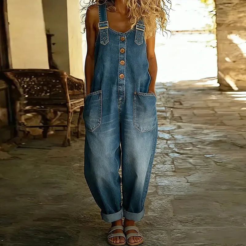 Saylor™ - Vintage Soft Cotton Denim-Look Overalls with Adjustable straps