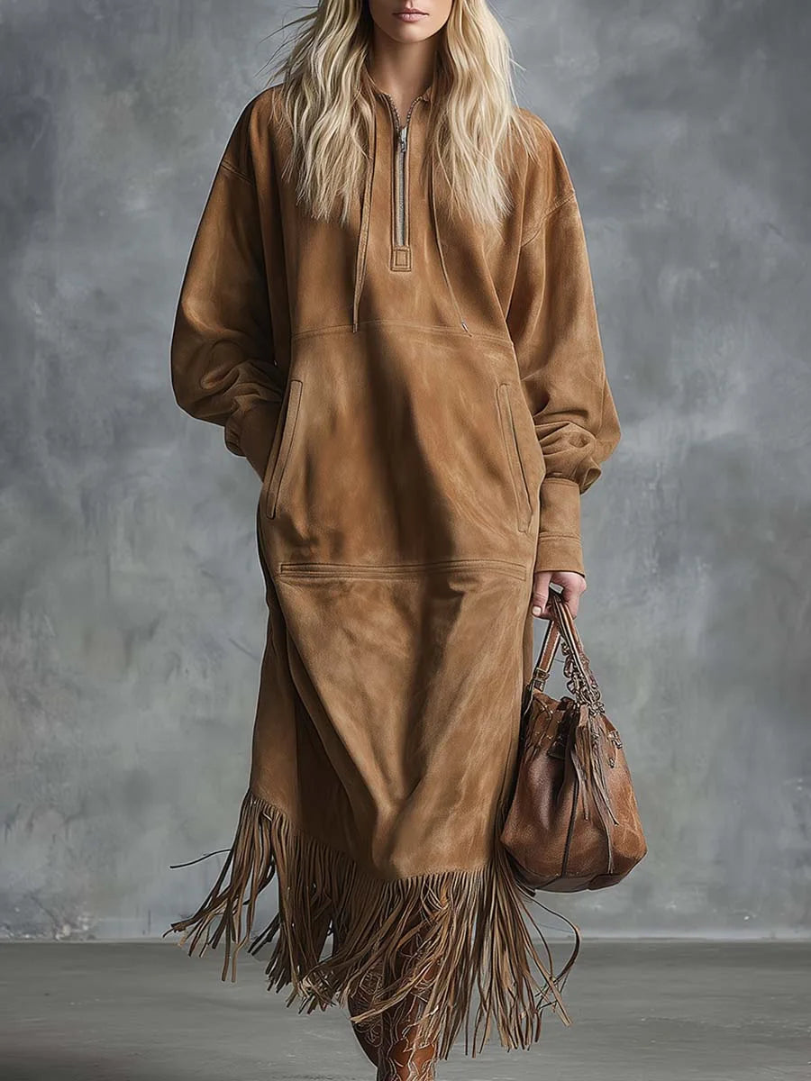 Estrella | Western Retro Solid Suede Tassel Dresses