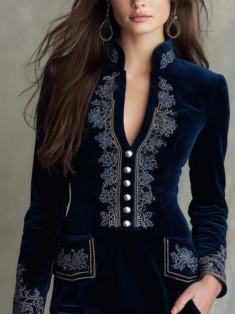 Gaia | Vintage Embroidered Fitted Velvet Mini Dress
