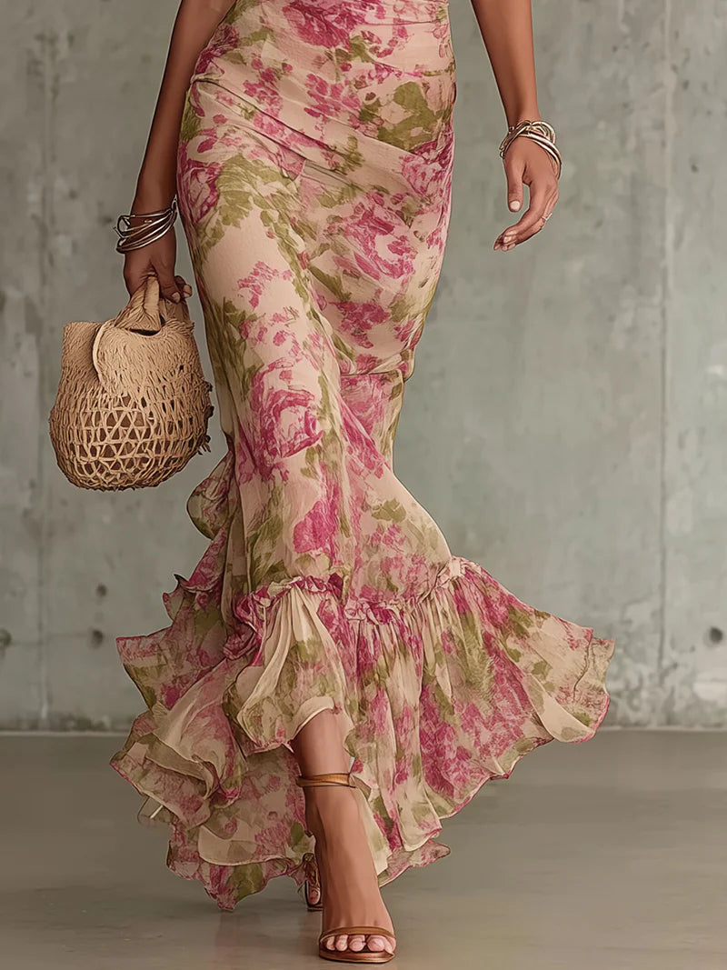 Liesel | Vintage Rose Print Maxi Dress With Puff Sleeves