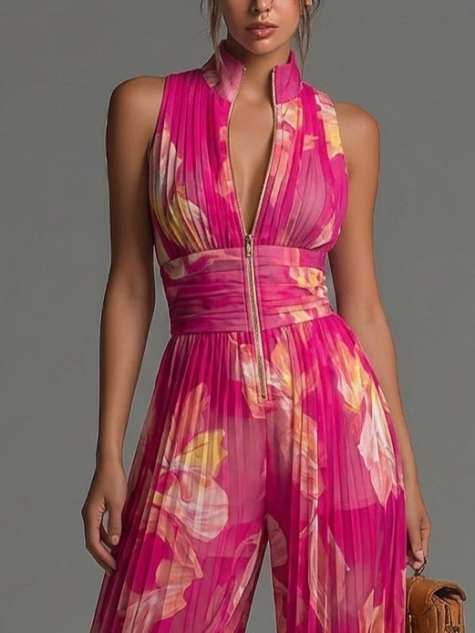 Jovienne | Chic Pleated Wide-Leg Jumpsuit
