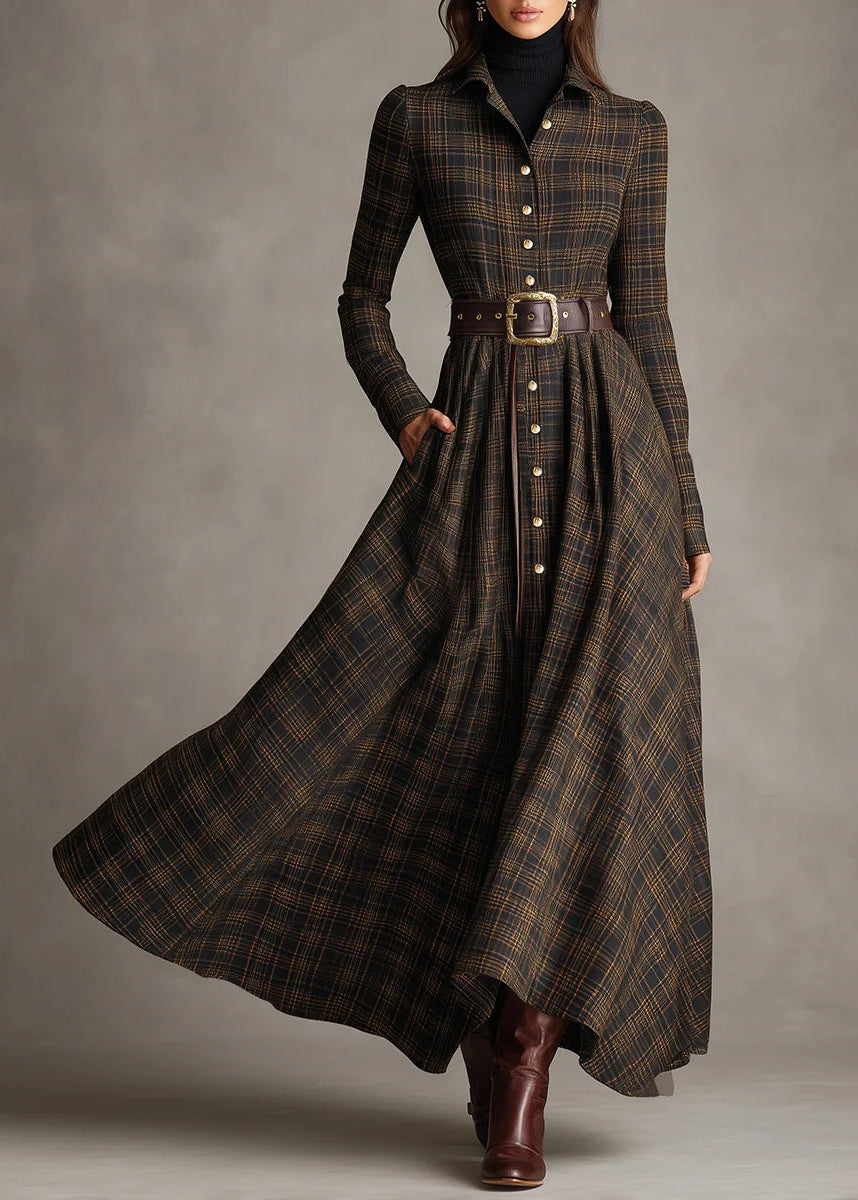 Brinleigh | Brown-black checked long dress