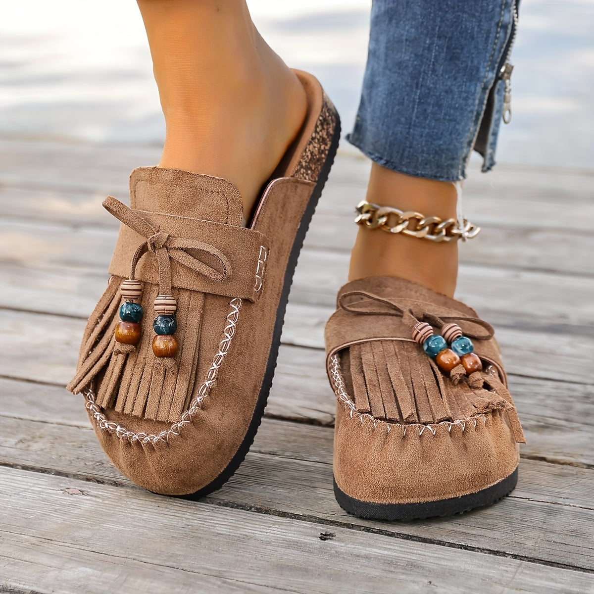 Bohemian Beaded Tassel Slip-On Shoes