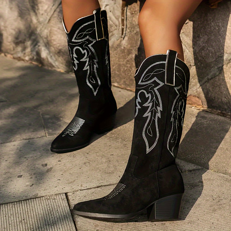 Janelle | Embroidered Knee-High Cowboy Boots