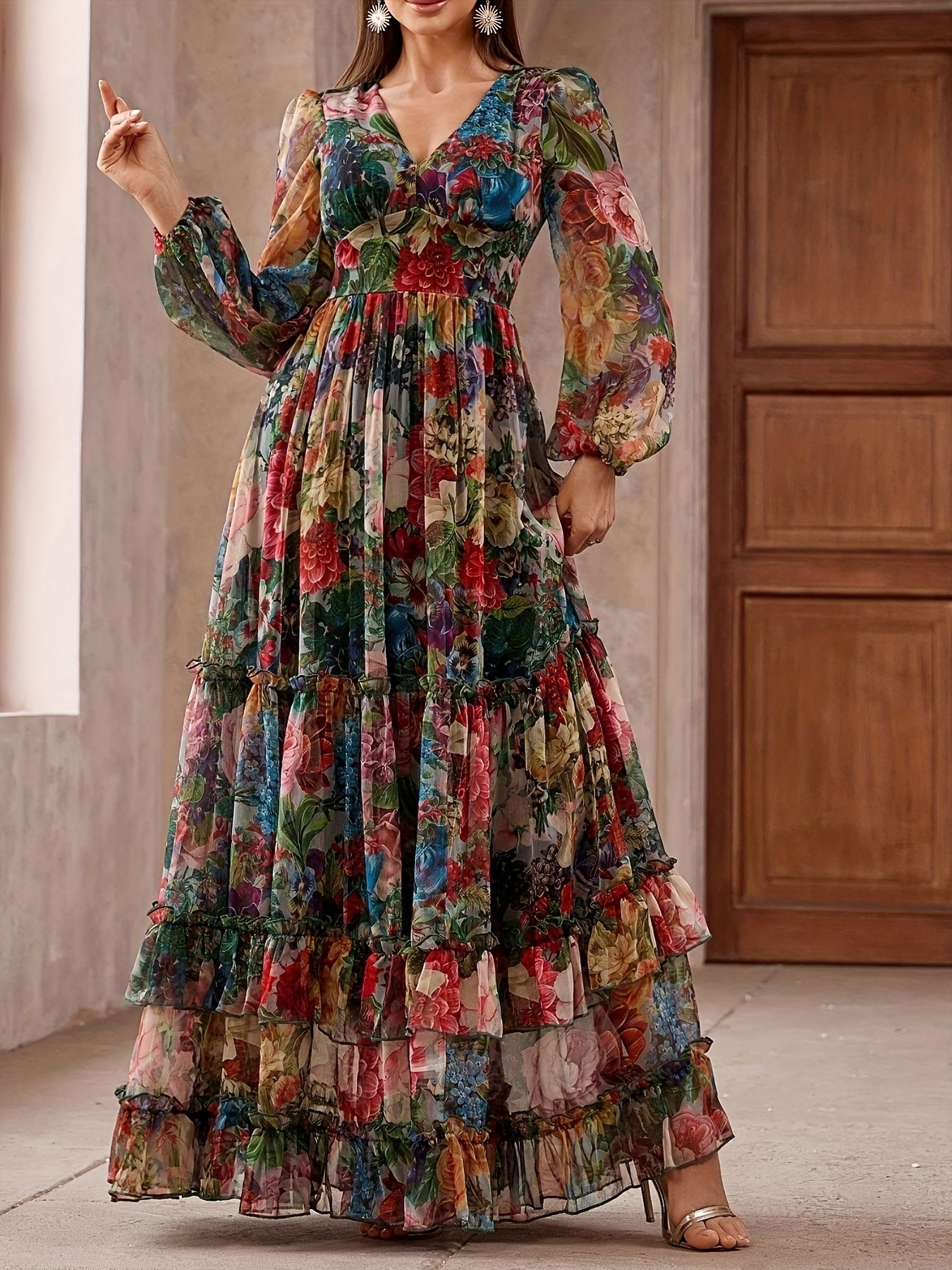 Mikaela | Elegant Oil Painting Maxi Dress