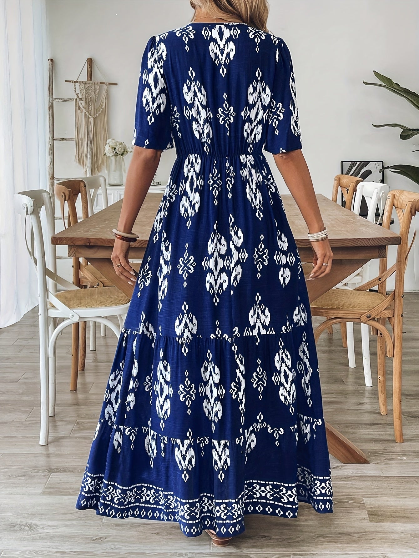 Macey | Women'S Vintage V-Neck Pattern Printed Casual Dress
