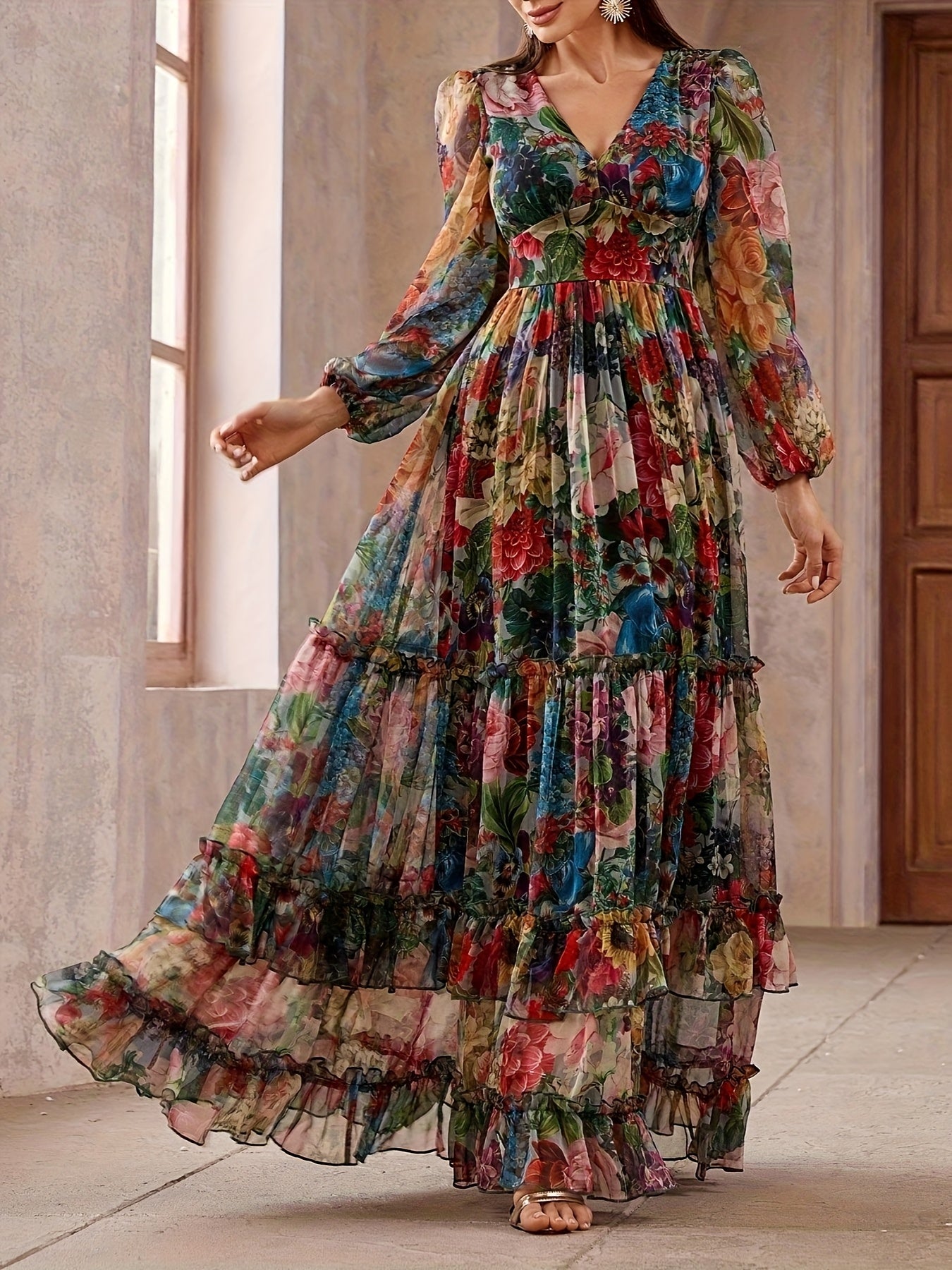 Mikaela | Elegant Oil Painting Maxi Dress