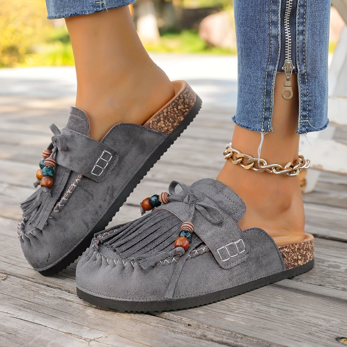 Bohemian Beaded Tassel Slip-On Shoes