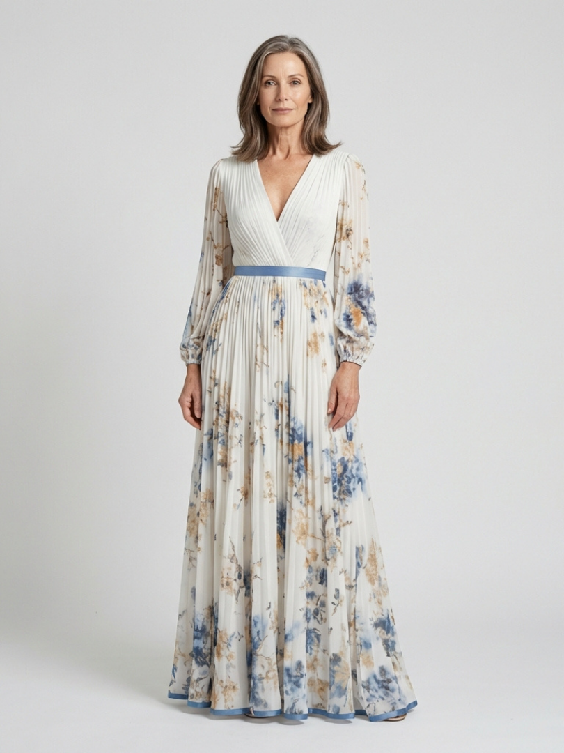 Mattea-Rose | Long Sleeve V Neck Floral Maxi Dress