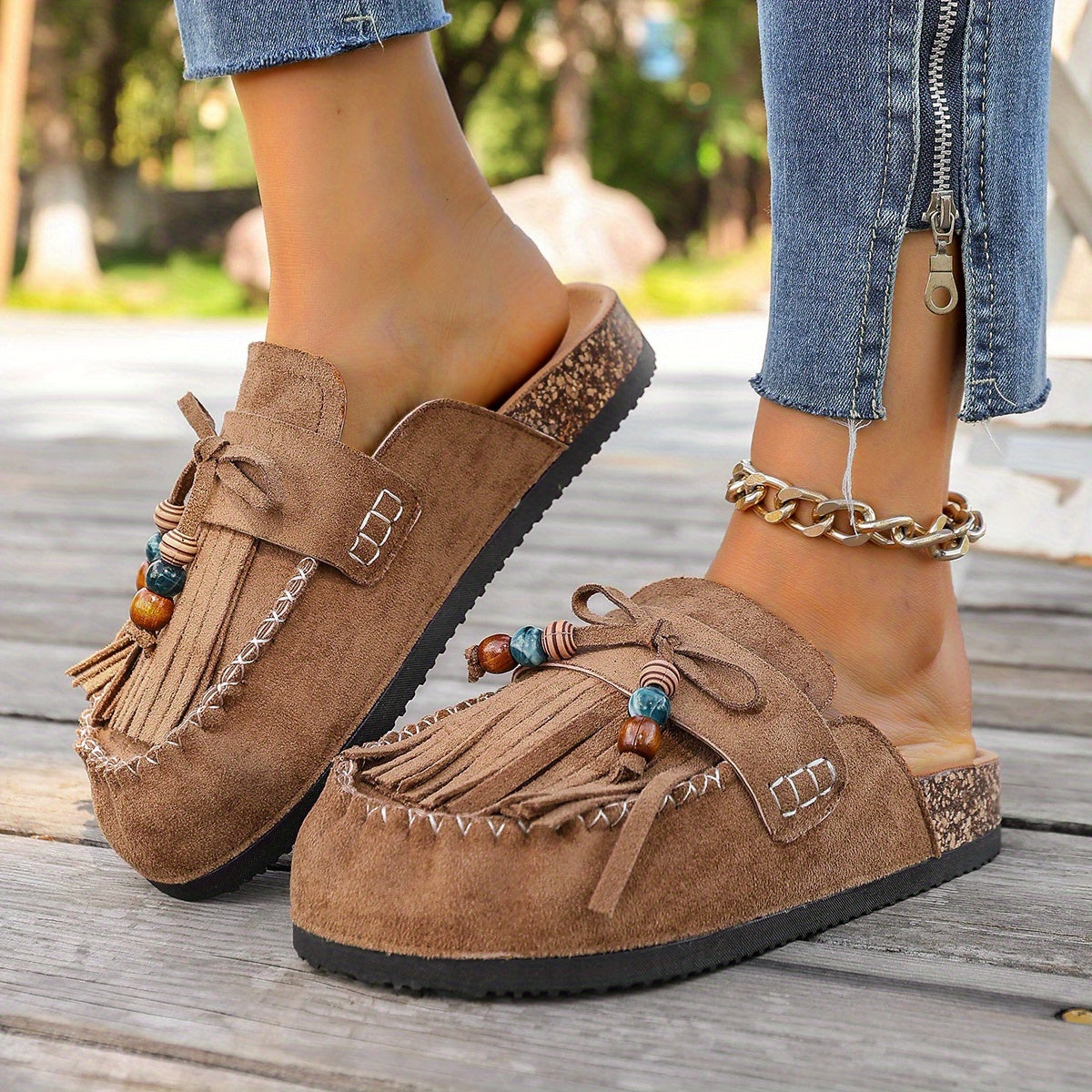 Bohemian Beaded Tassel Slip-On Shoes