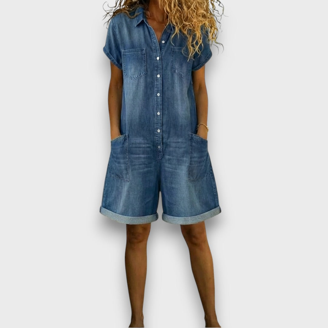 Saylor™ - Vintage short Cotton Denim-Look Overalls
