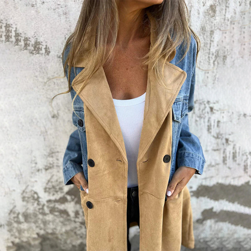 ELORAâ„¢ - Two-Tone Denim Trench