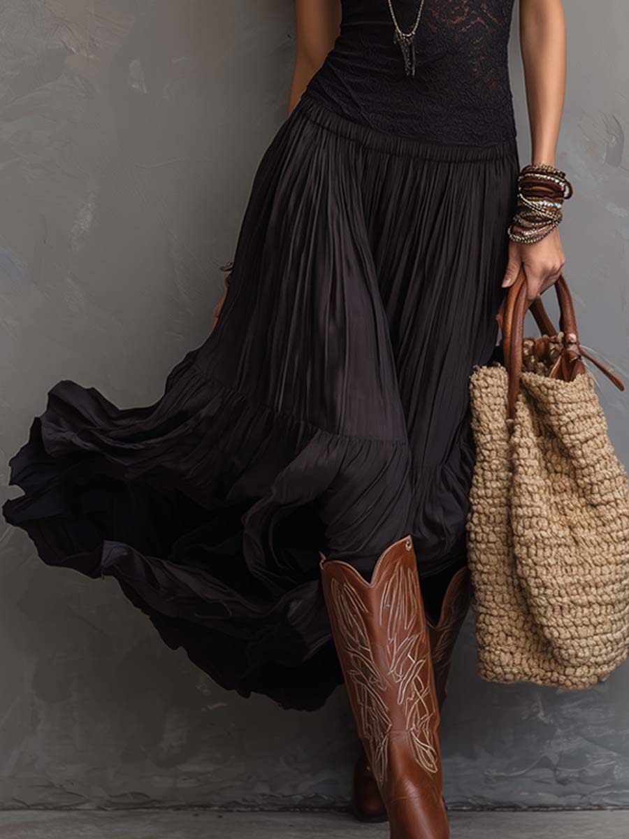 Anouk | Retro Lace Camisole and Pleated Chiffon Skirt Set