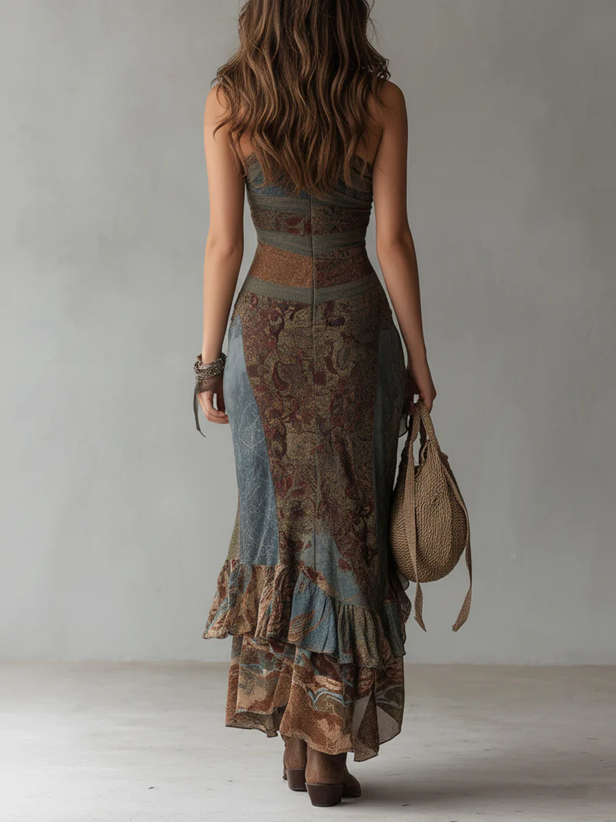 Lovisa | Ethnic-Style Printed One-Shoulder Maxi Dress with High Slit