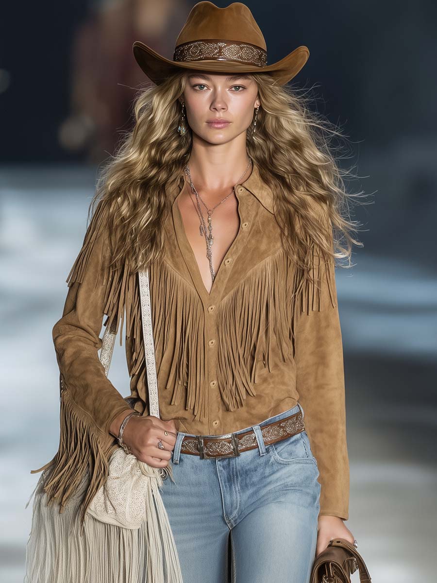 Wynne | Western Fringe Suede Shirt