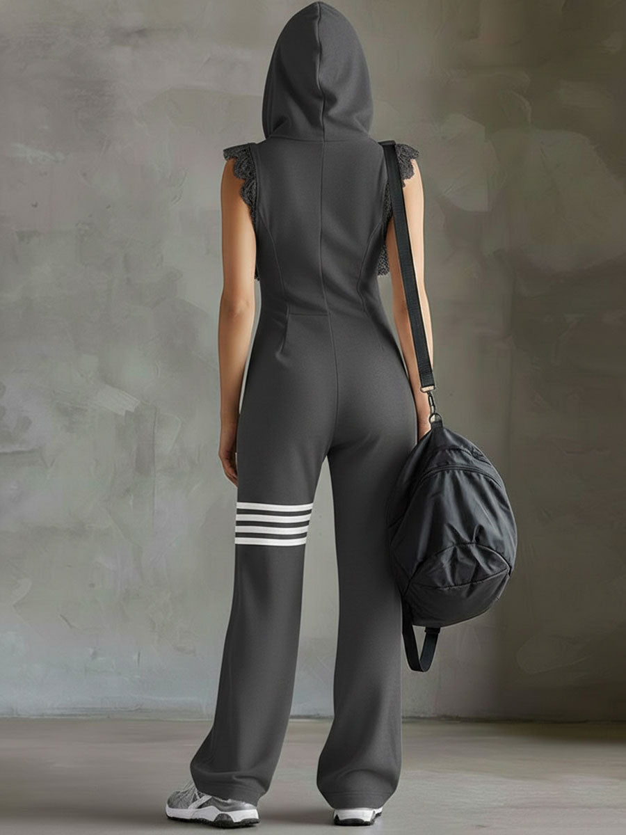 Roxy | Lace Stripe Hooded Jumpsuit