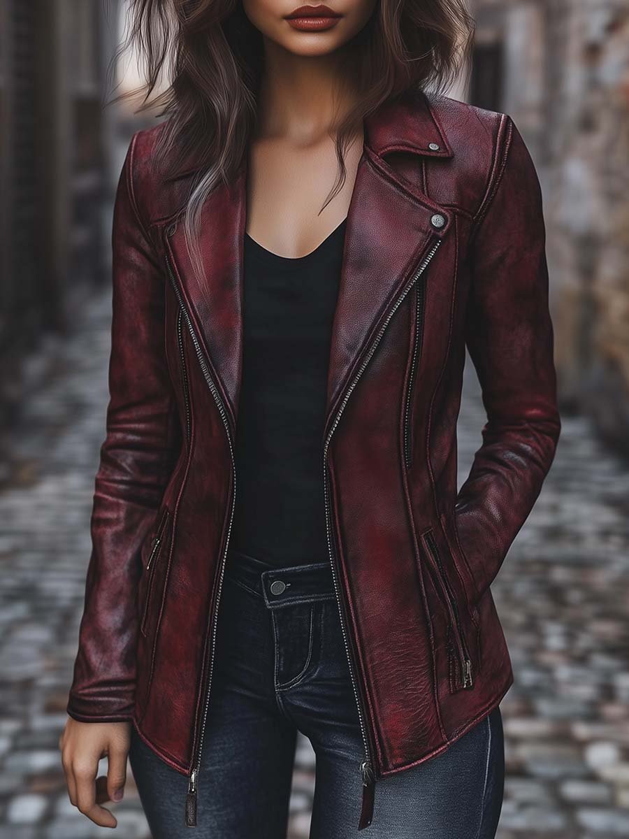 Kallie | Burgundy Faux Leather Jacket