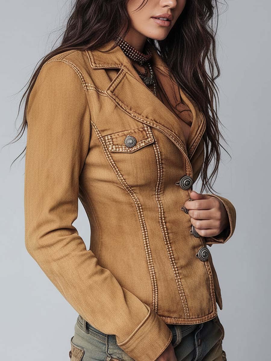 Jessamine | Washed Camel Denim Jacket