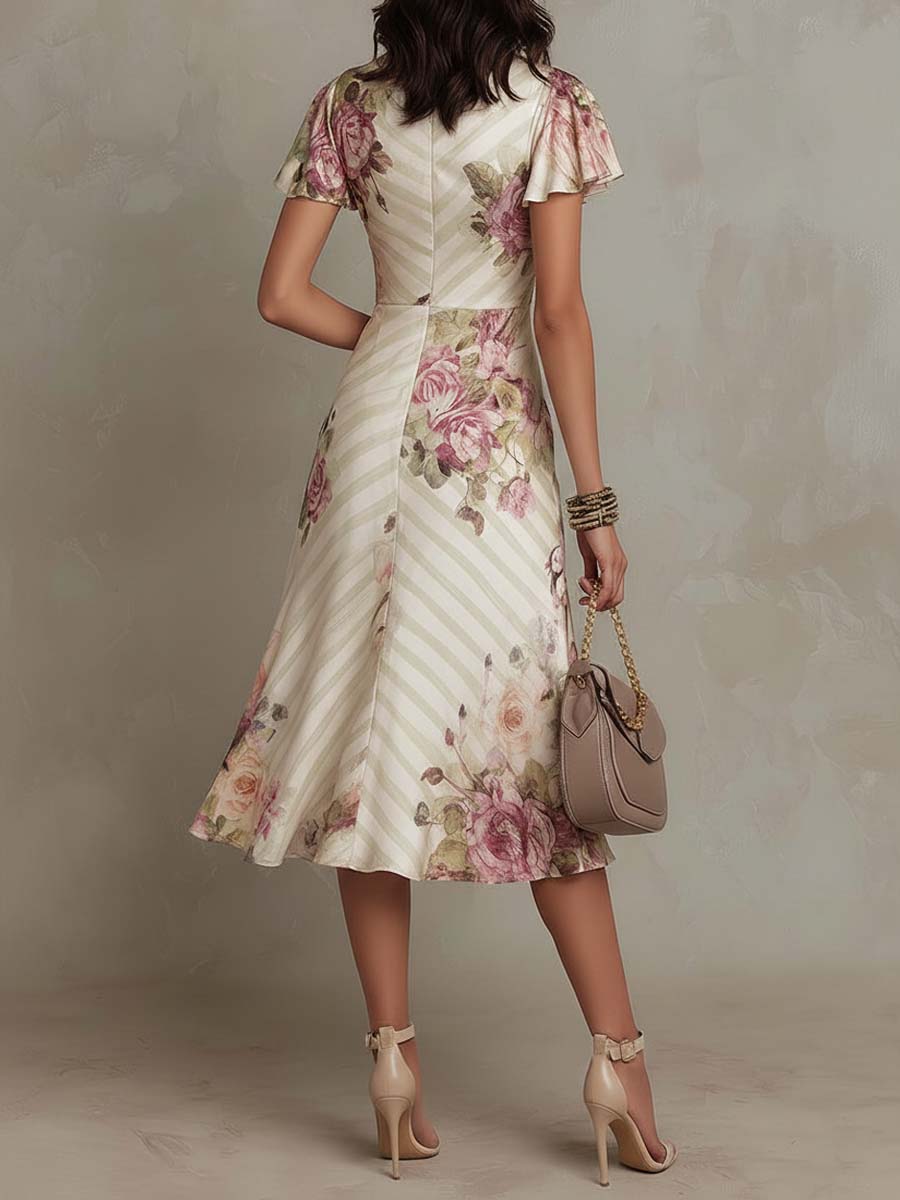 Blaire | Elegant Floral Wrap Midi Dress