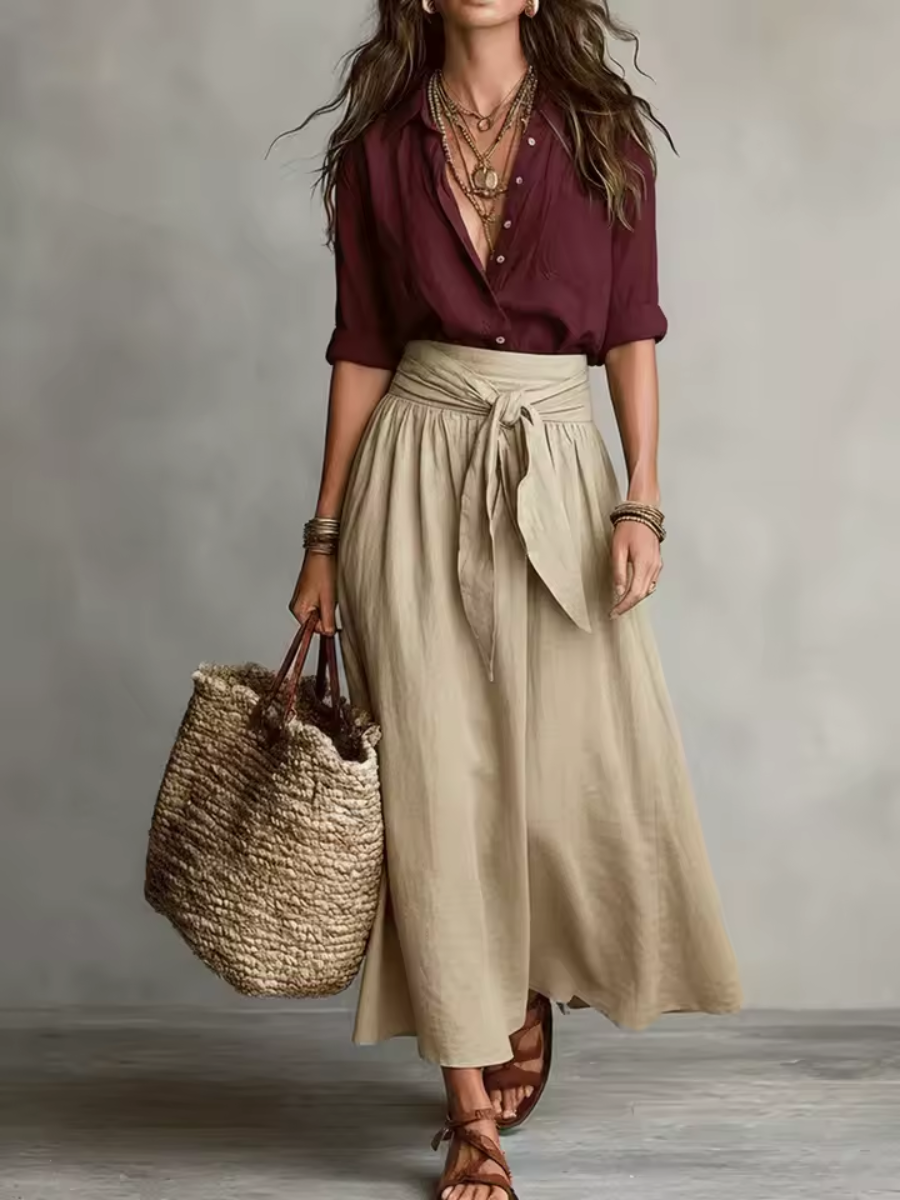 Anavieve | Elegant Two-Piece Set With Midi Skirt