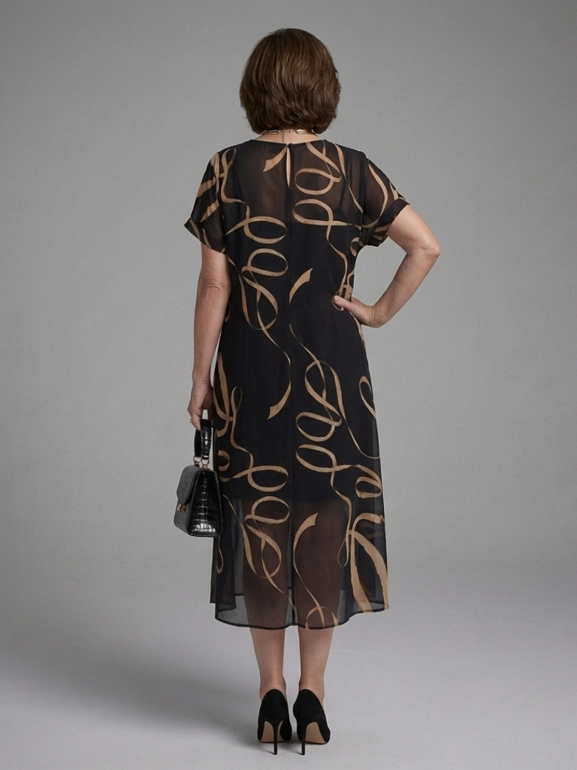 Sabrine | Abstract Midi Dress with Short Sleeves
