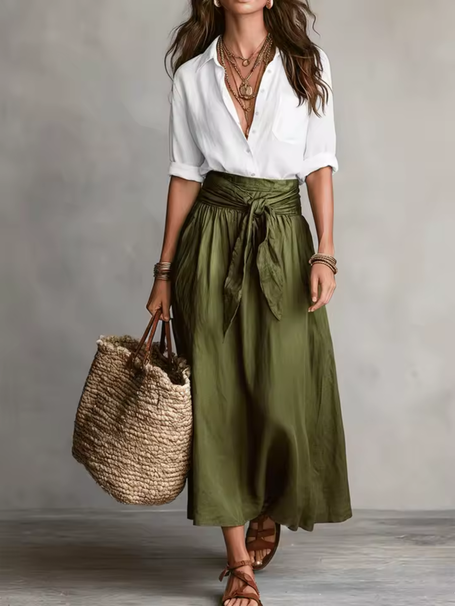 Anavieve | Elegant Two-Piece Set With Midi Skirt