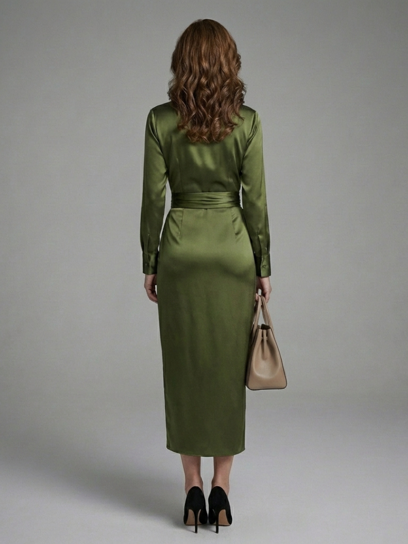 Winry  | Long Sleeves and Collar Midi Dress