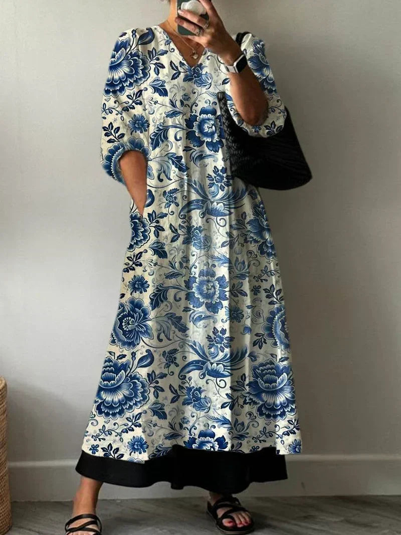 Ebony | Elegant Blue Bloom Dress