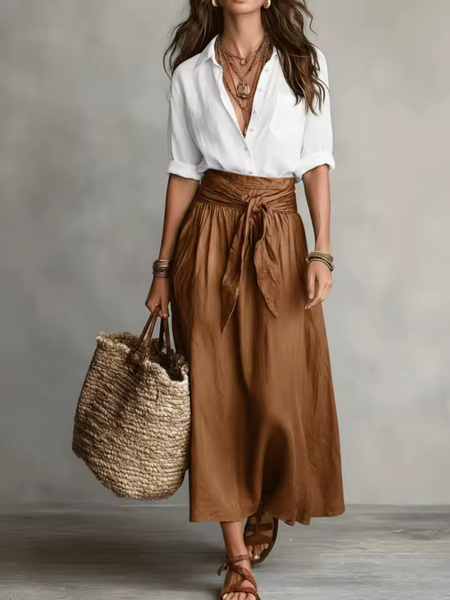 Anavieve | Elegant Two-Piece Set With Midi Skirt