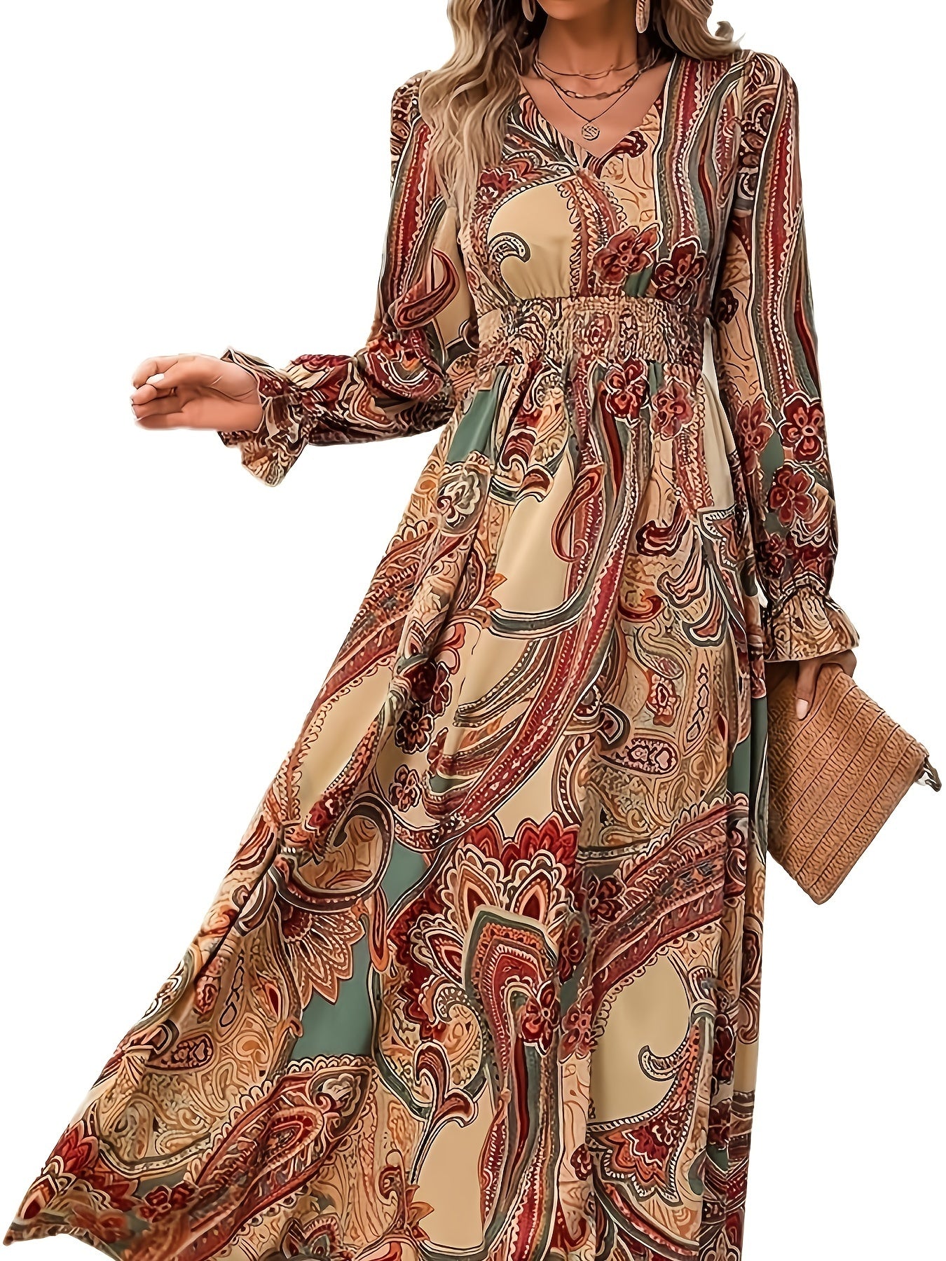 Lakelyn | Paisley Print Dress with Flared Sleeves