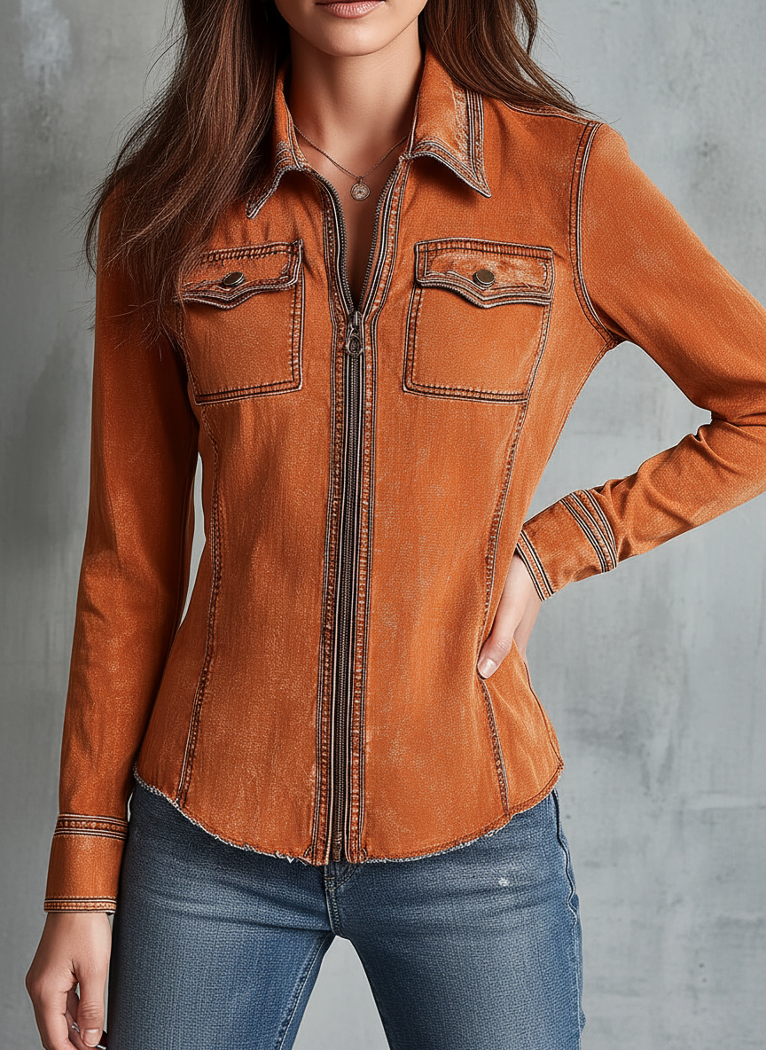 Margot | Washed Orange Denim Jacket