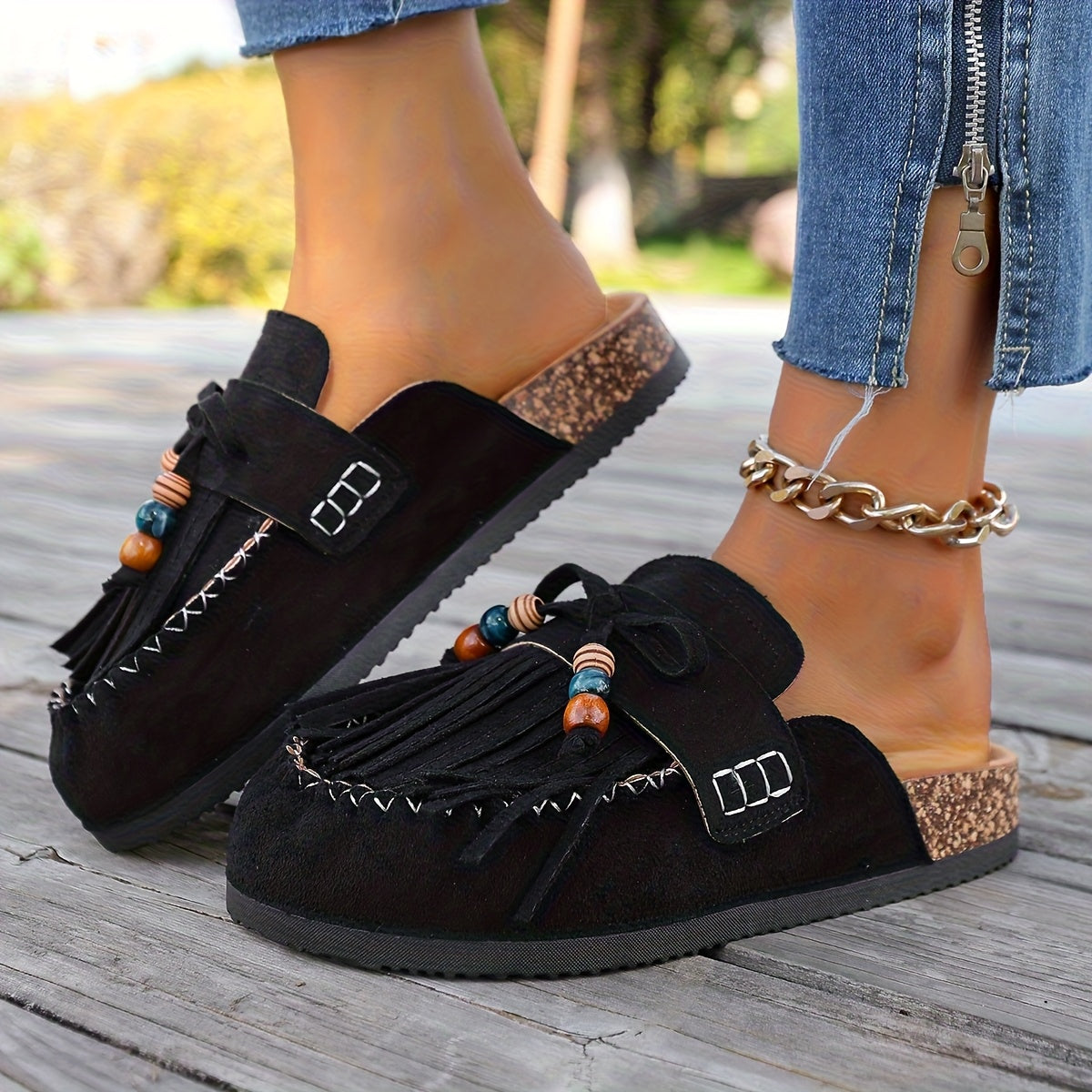 Bohemian Beaded Tassel Slip-On Shoes