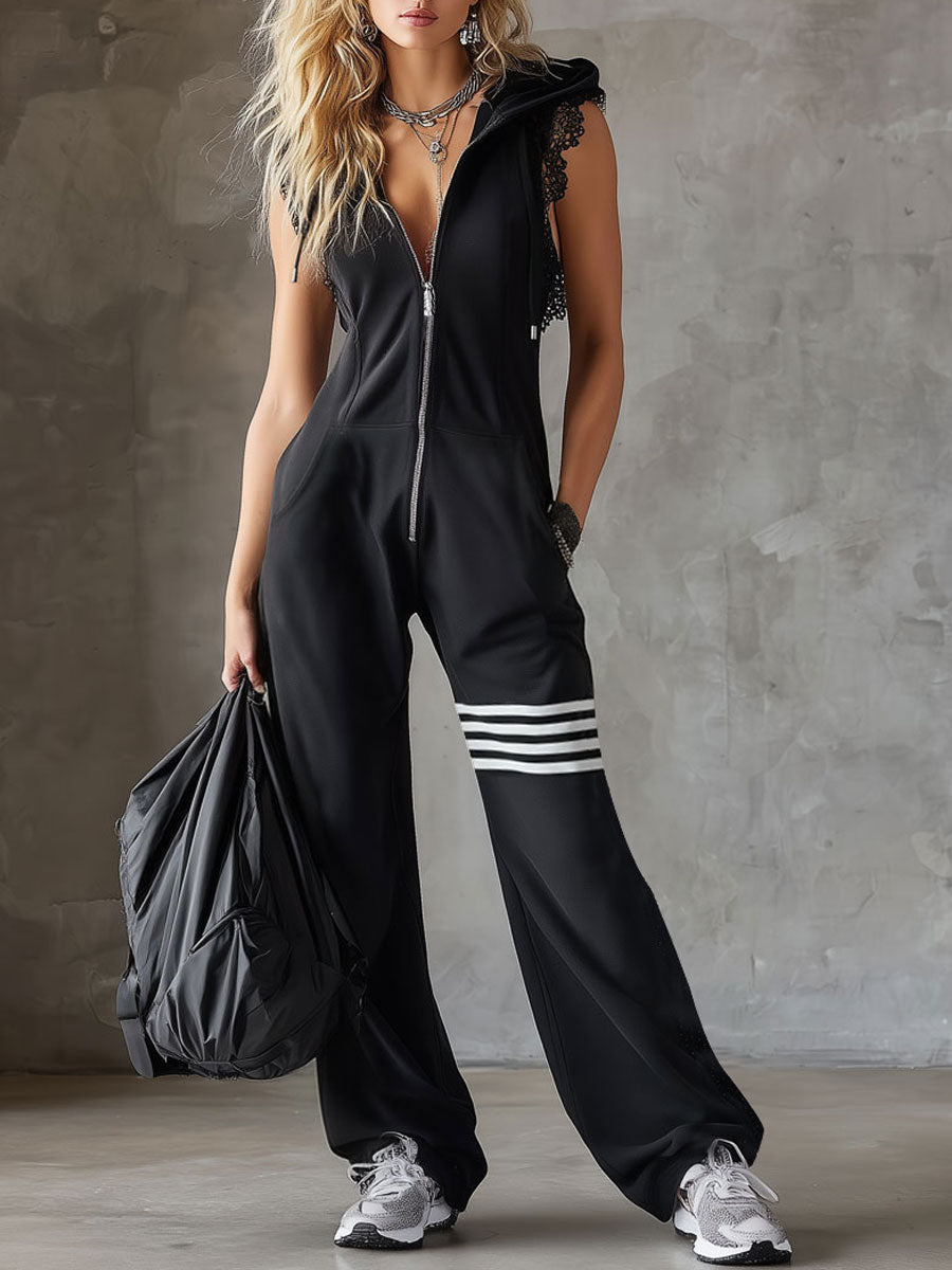 Roxy | Lace Stripe Hooded Jumpsuit