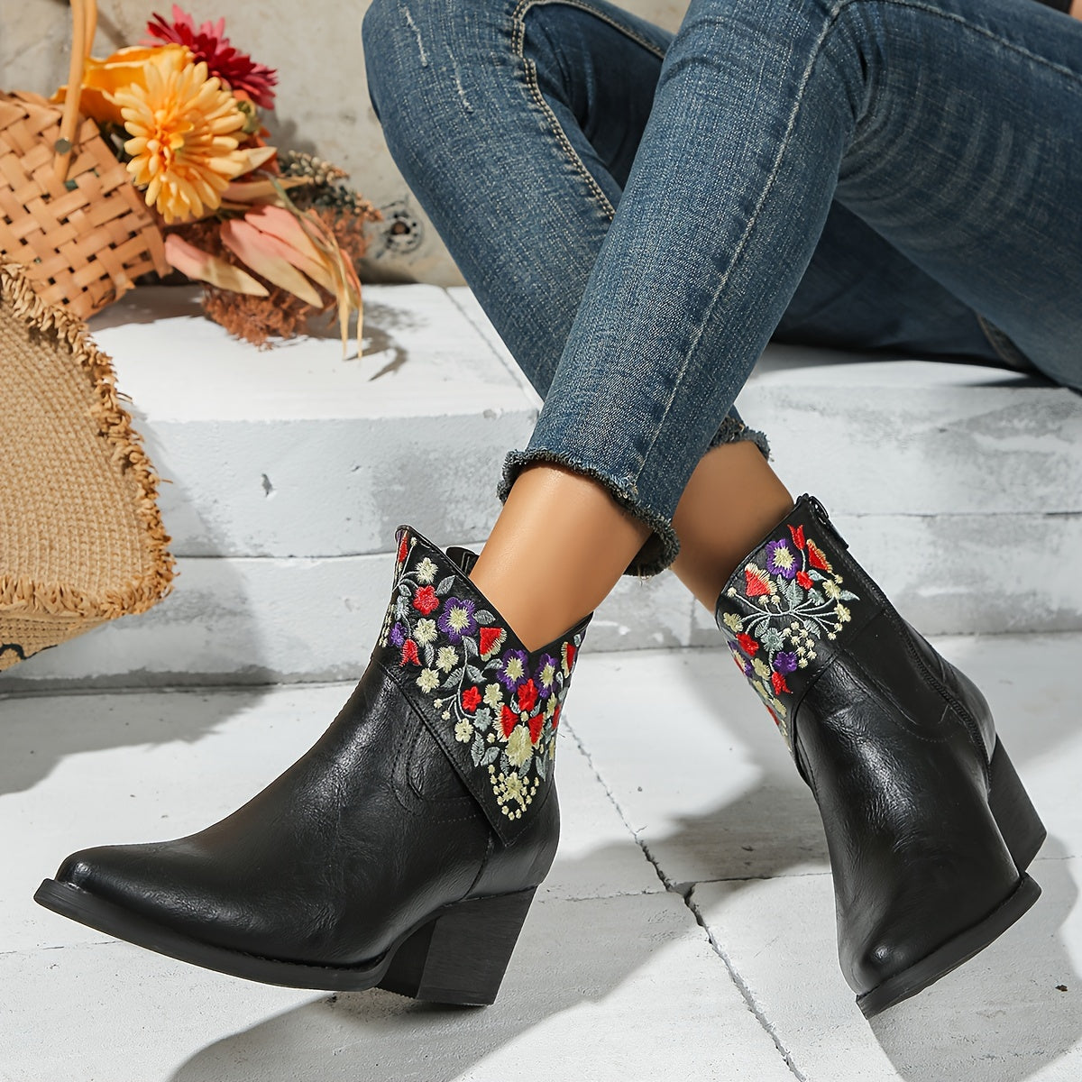 Harriet | Embroidered Western Ankle Boots”