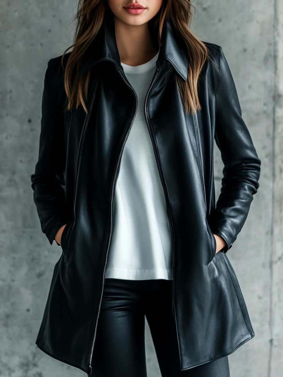 Marigold | Simple Lapel Leather Jacket