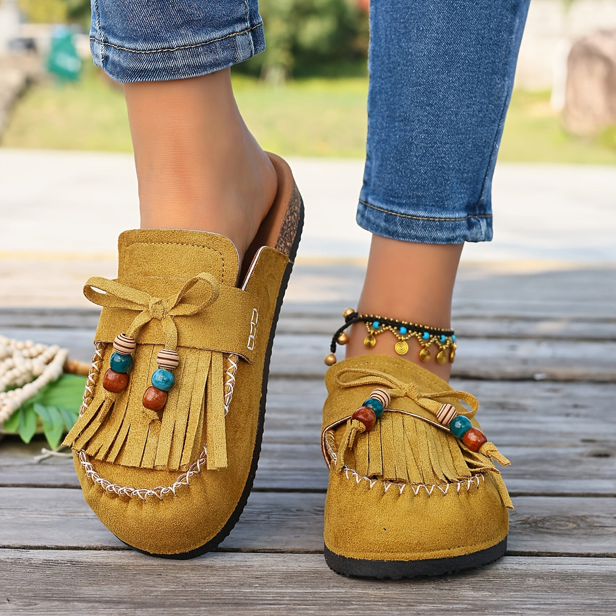 Bohemian Beaded Tassel Slip-On Shoes