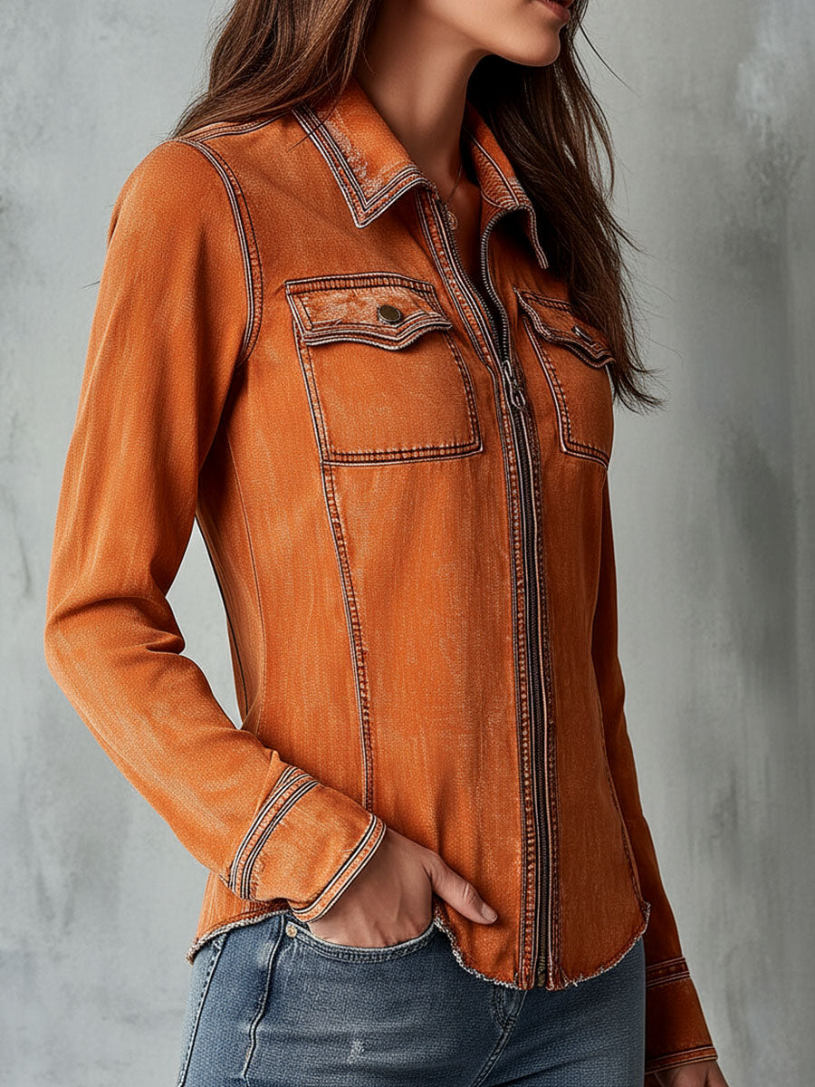 Margot | Washed Orange Denim Jacket