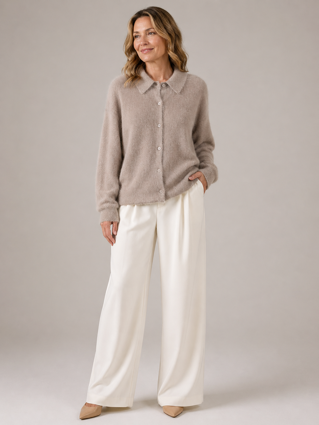 Mia | Cashmere Button-Collar Knit Sweater
