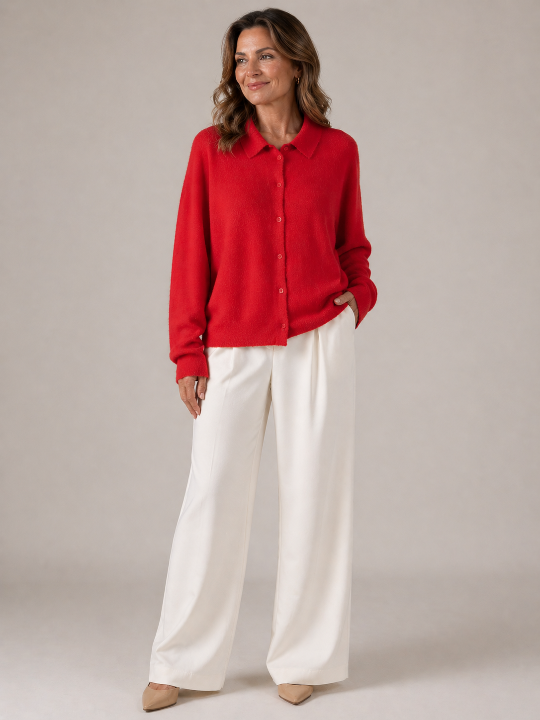 Mia | Cashmere Button-Collar Knit Sweater