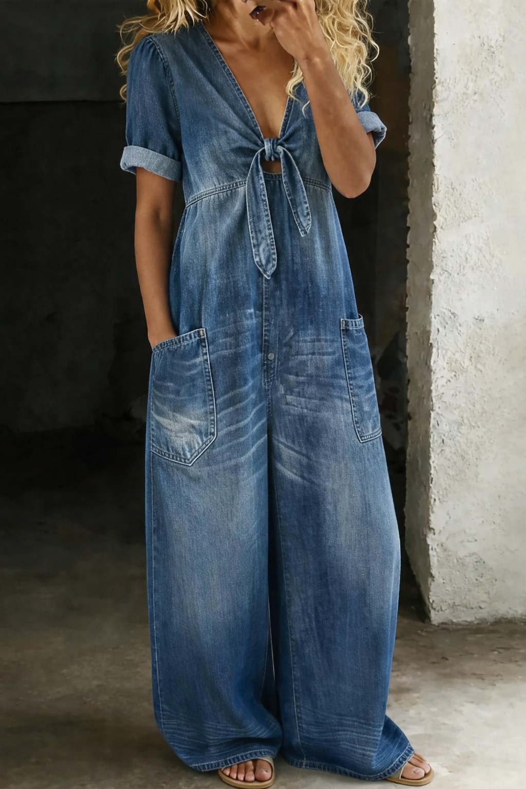 Maya™ | V Neck Short Sleeve Jumpsuit