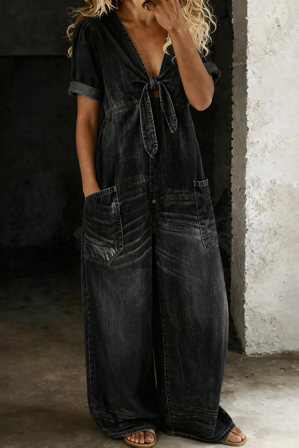 Maya™ | V Neck Short Sleeve Jumpsuit