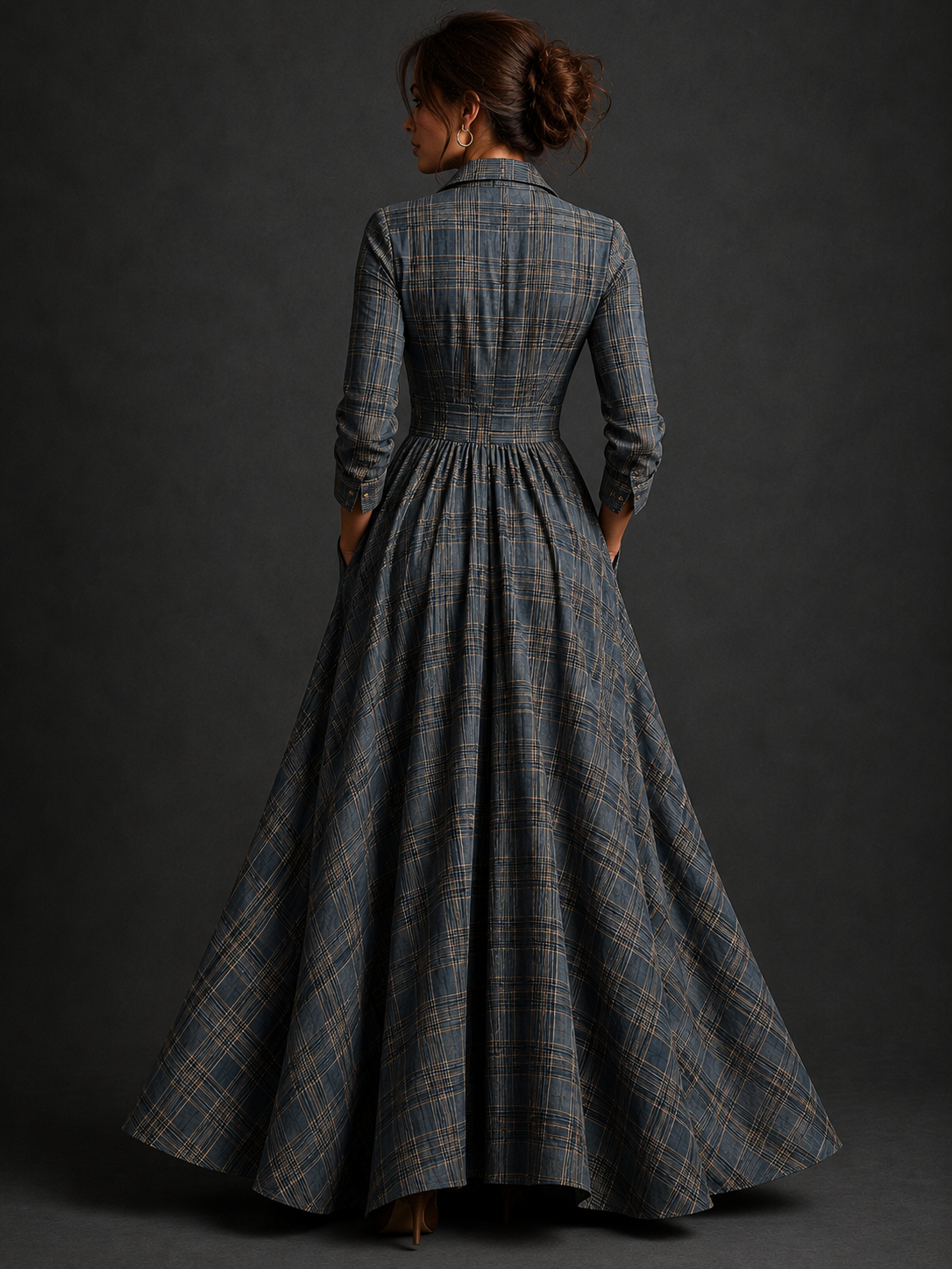 Dahliana | Elegant Plaid  Long Sleeve  Maxi Dress