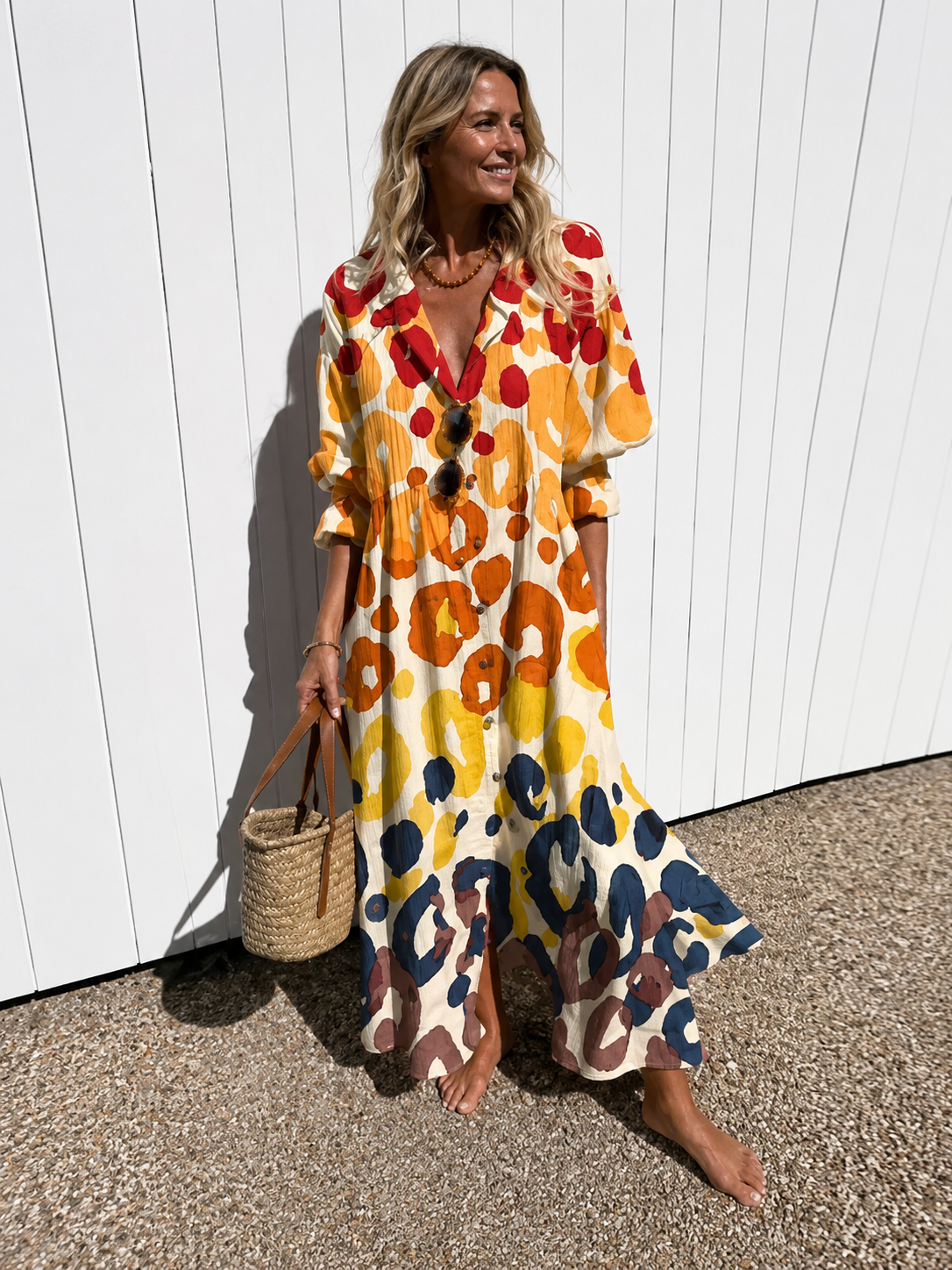 Jorja | Colourful Retro Long Sleeve Dress
