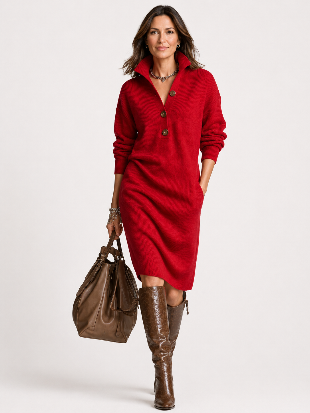 Mackenzie | Knitted Button Loose Pocket Dress