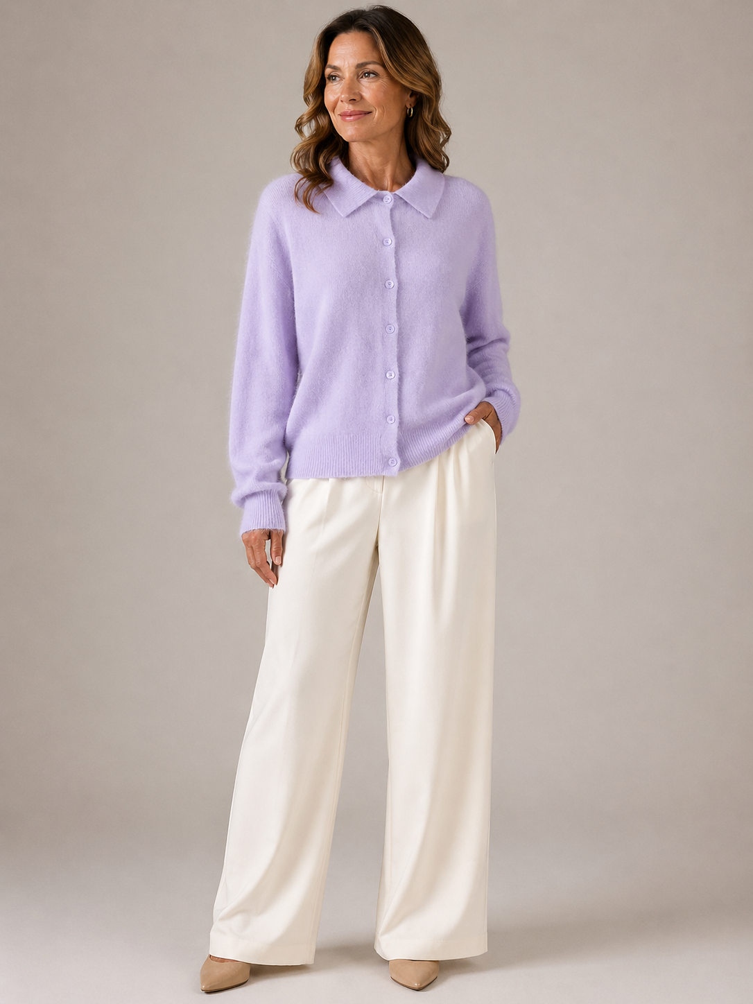 Mia | Cashmere Button-Collar Knit Sweater