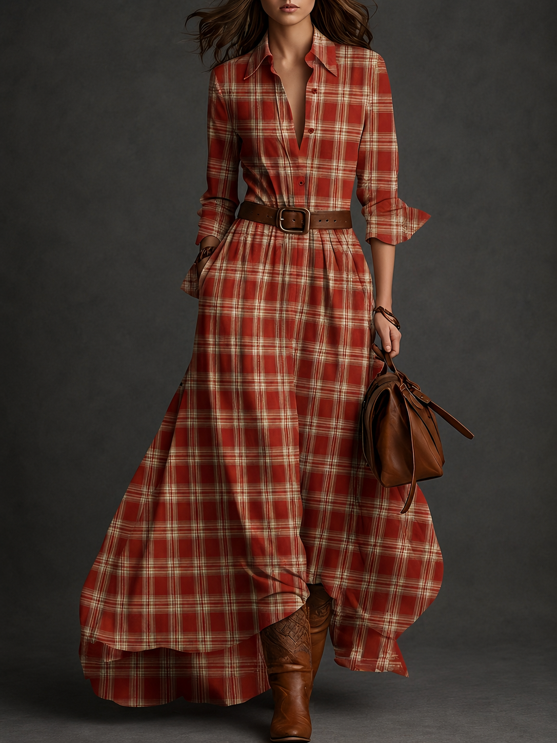 Calypso | Red Plaid -Line Maxi Dress