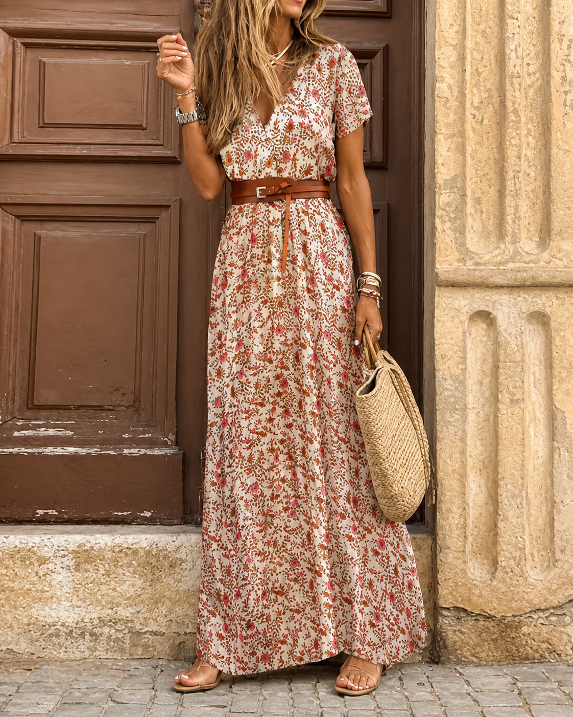 Charissa | Elegant Floral Maxi Dress with Puff Sleeves