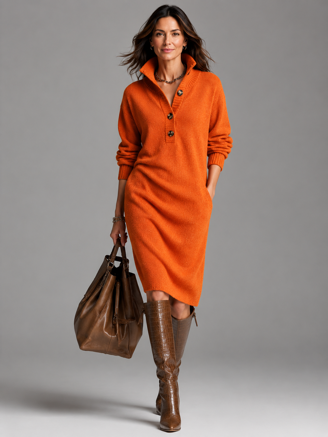 Mackenzie | Knitted Button Loose Pocket Dress